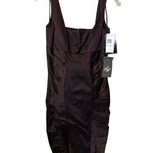 BRAND NEW!!! Jax Black Satin Ruched Midi Dress